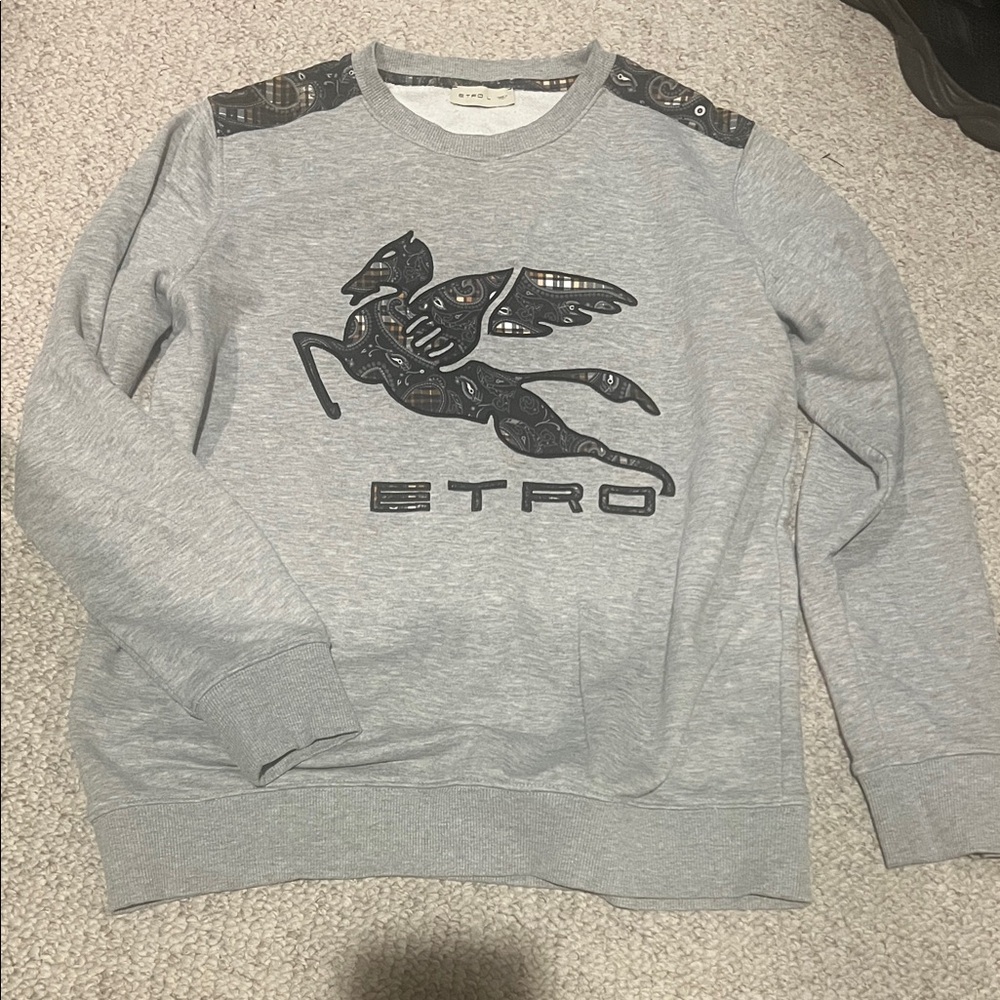 Etro Men’s Light Gray Pegasus Crewneck Sweatshirt